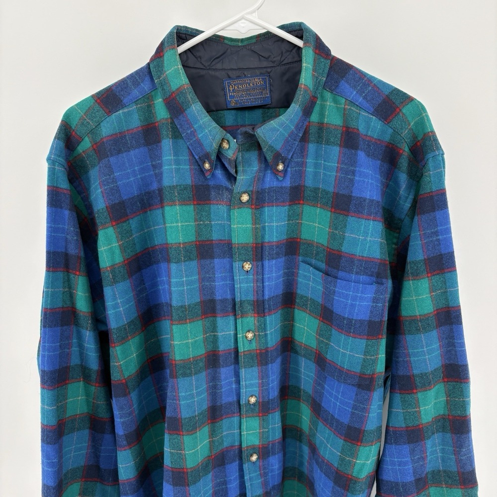 Vintage Pendleton Shirt Mens XL Blue Green Teal Plaid Wool Button Down U.S.A